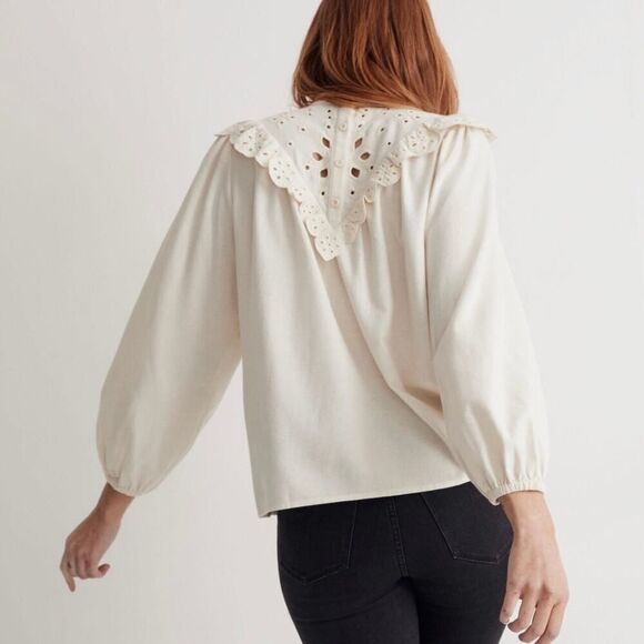 Madewell Cream Embroidered Flannel Mockneck Top Size Small - Picture 2 of 9